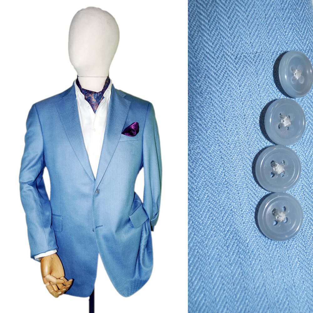JOHN W. NORDSTROM 40R SKY BLUE HERRINGBONE BLAZER